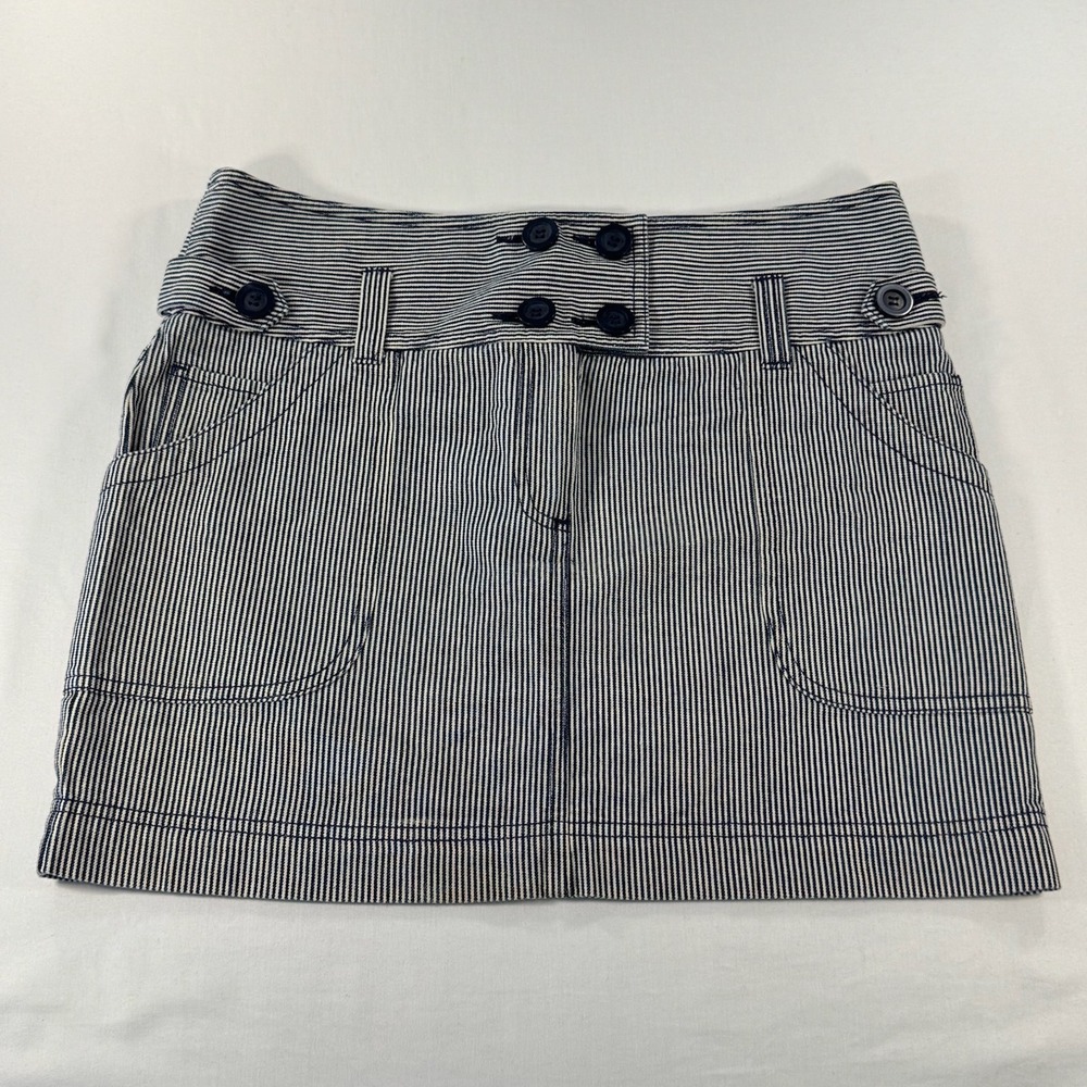 INC International Concepts Navy Blue White Pinstripe Cotton Mini Skirt Size 6